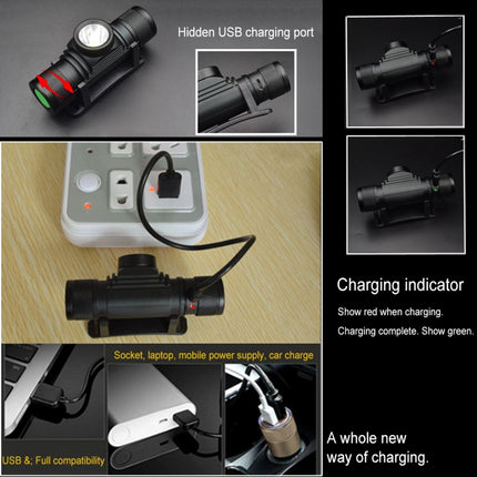 D20 5W XML-2 IPX6 Waterproof Headband Light, 1200 LM USB Charging Rotate Focus Outdoor LED Headlight-garmade.com