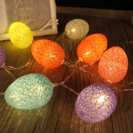 Battery Powered 1.8m 10 LEDs Cotton Thread Colour Egg Lamp String Easter Holiday Party Household Decorative Light(Colorful Light)-garmade.com