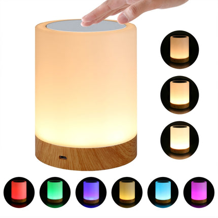 Colorful Creative Wood Grain Charging Night Light Touch Atmosphere Light-garmade.com