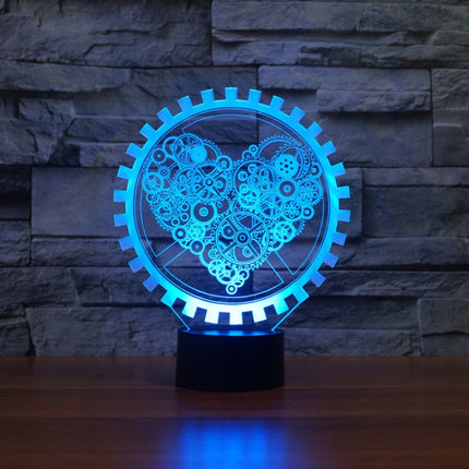 Gear Heart Shape 3D Colorful LED Vision Light Table Lamp, USB Touch Version-garmade.com