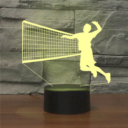 Playing Volleyball Shape 3D Colorful LED Vision Light Table Lamp, 16 Colors Remote Control Version-garmade.com