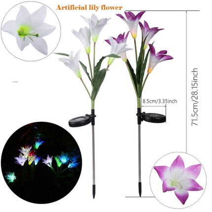 2 PCS Lily Flower Shape 4 Heads Solar Powered Outdoor IP55 Waterproof LED Decorative Lantern Lawn Lamp-garmade.com