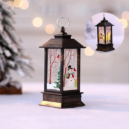 Gold Snowman Pattern Christmas Simulation Flame LED Lamp Desktop Decoration-garmade.com
