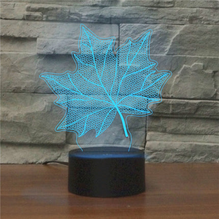 Maple Leaf Shape 3D Colorful LED Vision Light Table Lamp, USB Touch Version-garmade.com