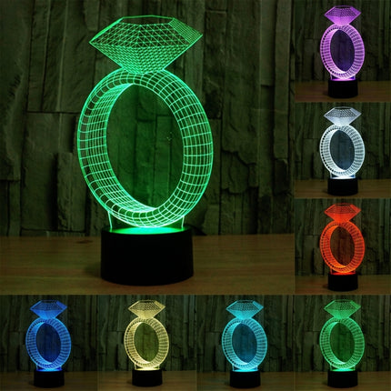 Diamond Ring Style 3D Touch Switch Control LED Light , 7 Color Discoloration Creative Visual Stereo Lamp Desk Lamp Night Light-garmade.com