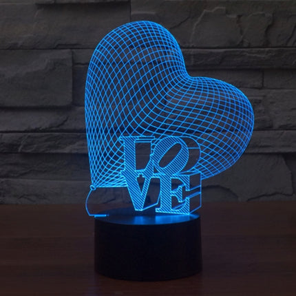 Heart and LOVE Style 3D Touch Switch Control LED Light, 7 Colour Discoloration Creative Visual Stereo Lamp Desk Lamp Night Light-garmade.com