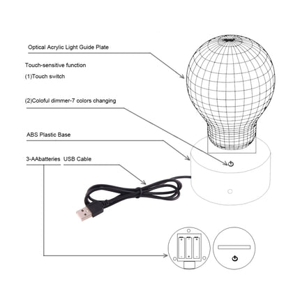 America Globe Style 3D Touch Switch Control LED Light , 7 Colour Discoloration Creative Visual Stereo Lamp Desk Lamp Night Light-garmade.com