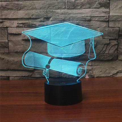 Bachelor Cap Black Base Creative 3D LED Decorative Night Light, 16 Color Remote Control Version-garmade.com