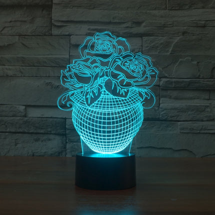 Rose Black Base Creative Colorful 3D LED Decorative Night Light, USB with Touch Button Version-garmade.com
