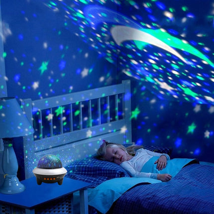 LED Flying Saucer Starry Sky Light Bluetooth Music Star Projection Night Light with Remote Control (White)-garmade.com