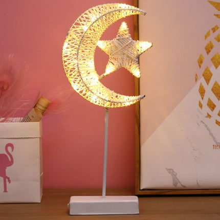 Star and Moon Rattan Romantic LED Holiday Light with Holder, Warm Fairy Decorative Lamp Night Light for Christmas, Wedding, Bedroom(Warm White)-garmade.com