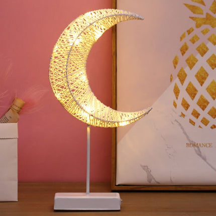 Moon Shape Rattan Romantic LED Holiday Light with Holder, Warm Fairy Decorative Lamp Night Light for Christmas, Wedding, Bedroom(Warm White)-garmade.com