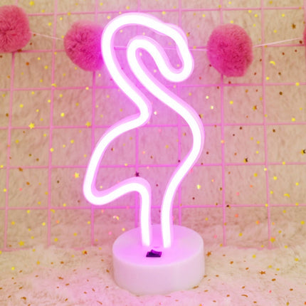 Flamingo Shape Romantic Neon LED Holiday Light with Holder, Warm Fairy Decorative Lamp Night Light for Christmas, Wedding, Party, Bedroom(Pink Light)-garmade.com
