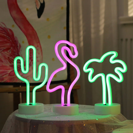 Cactus Shape Romantic Neon LED Holiday Light with Holder, Warm Fairy Decorative Lamp Night Light for Christmas, Wedding, Party, Bedroom(Green Light)-garmade.com