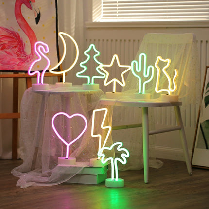 Four-leaf Clover Romantic Neon LED Holiday Light with Holder, Warm Fairy Decorative Lamp Night Light for Christmas, Wedding, Party, Bedroom(Green Light)-garmade.com