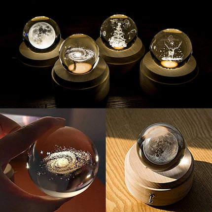 3D Word Engraving Crystal Ball Milky Way Pattern Electronic Swivel Musical Birthday Gift Home Decor without Music-garmade.com