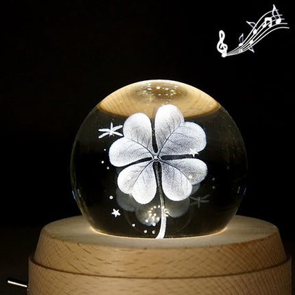 3D Word Engraving Crystal Ball Music Box Clover Pattern Electronic Swivel Musical Birthday Gift Home Decor with Music-garmade.com