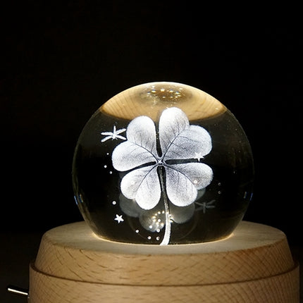 3D Word Engraving Crystal Ball Music Box Clover Pattern Electronic Swivel Musical Birthday Gift Home Decor with Music-garmade.com