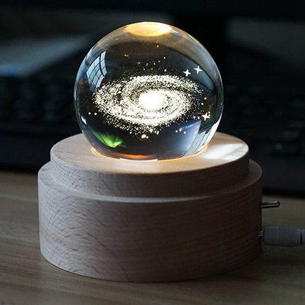 3D Word Engraving Crystal Ball Music Box Milky Way Pattern Electronic Swivel Musical Birthday Gift Home Decor with Music-garmade.com