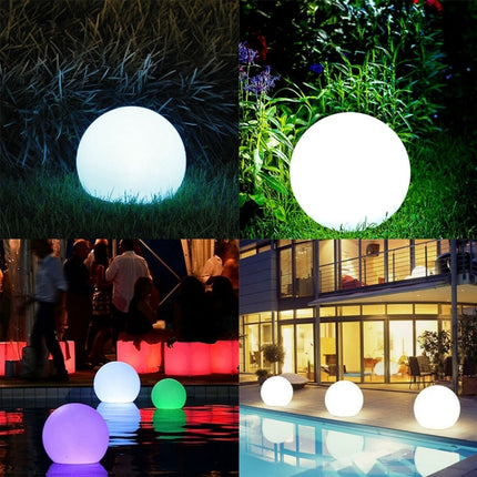 LEH-42321 30cm Round Ball Solar Power Lamp, Floating Garden Changing Colorful LED Light with 0.8W Monocrystalline Silicon Solar Panel & Remote Control(White)-garmade.com