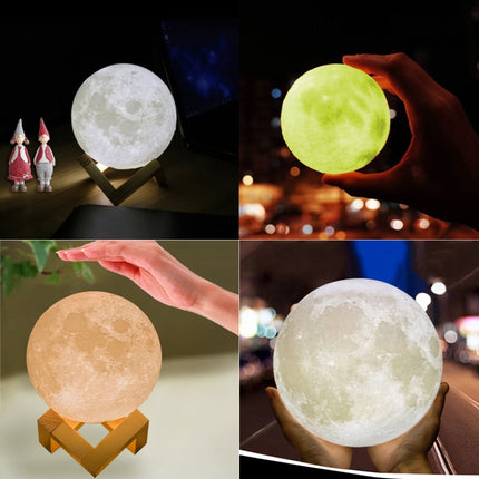 10cm Touch Control 3D Print Jupiter Lamp, USB Charging 2-Color Changing Energy-saving LED Night Light with Wooden Holder Base-garmade.com