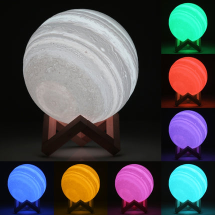10cm Patted 3D Print Jupiter Lamp, USB Charging 7-Color Changing Energy-saving LED Night Light with Wooden Holder Base-garmade.com