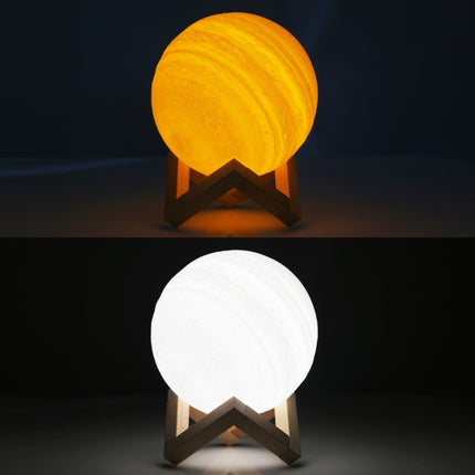 15cm Touch Control 3D Print Jupiter Lamp, USB Charging 2-Color Changing Energy-saving LED Night Light with Wooden Holder Base-garmade.com