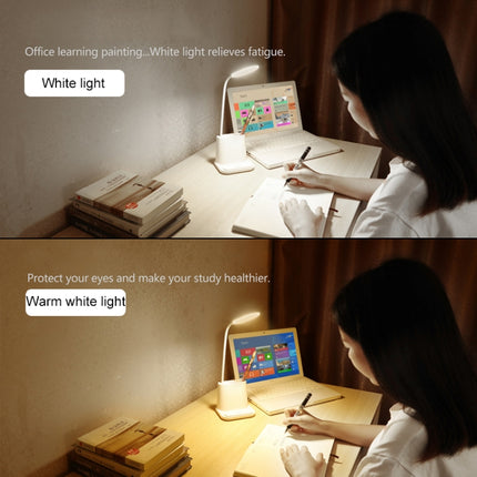 Multi-function Touch Switch USB Charging LED Desk Lamp with Phone Holder & Pen Holder, White Light & Warm White Two Modes LED Night Light, Support USB Output (White)-garmade.com