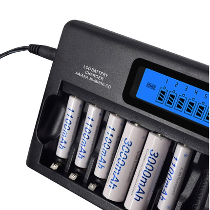 100-240V 12 Slot Battery Charger for AA / AAA / NI-MH / NI-CD Battery, with LCD Display, EU Plug-garmade.com