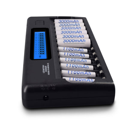 100-240V 12 Slot Battery Charger for AA / AAA / NI-MH / NI-CD Battery, with LCD Display, US Plug-garmade.com