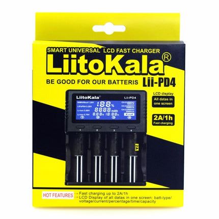 LiitoKala Lii-PD4 Nickel-hydrogen Battery Charger for Li-ion / IMR LiFePO4 26650，21700，20700, 18650, 18490, 18350, 17670, 17500, 16340(RCR123), 14500, 10440-garmade.com