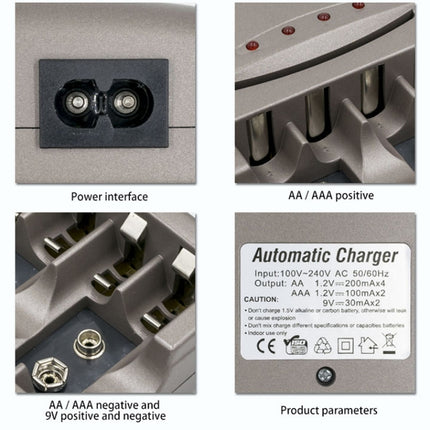 AC 100-240V 4 Slot Battery Charger for AA & AAA & 9V Ni-MH Battery, EU Plug-garmade.com