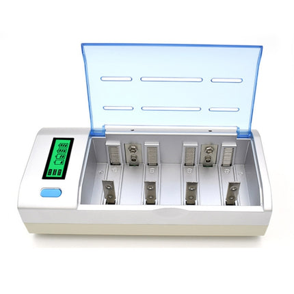 AC 100-240V 4 Slot Battery Charger for AA & AAA & C / D Size Battery, with LCD Display, EU Plug-garmade.com
