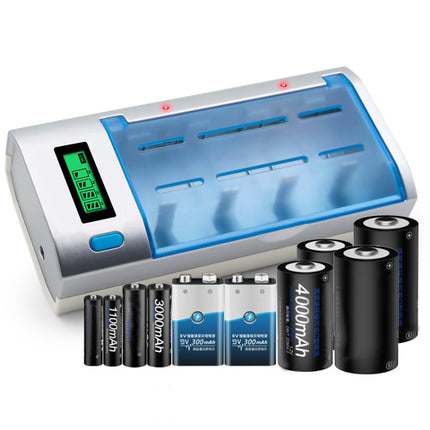 AC 100-240V 4 Slot Battery Charger for AA & AAA & C / D Size Battery, with LCD Display, EU Plug-garmade.com