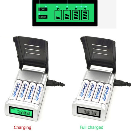 AC 100-240V 4 Slot Battery Charger for AA & AAA Battery, with LCD Display, UK Plug-garmade.com