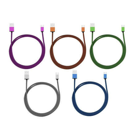 5 PCS 1m Wave Woven Style Metal Head USB 3.1 Type C to USB 2.0 Data / Charger Cable Kit-garmade.com