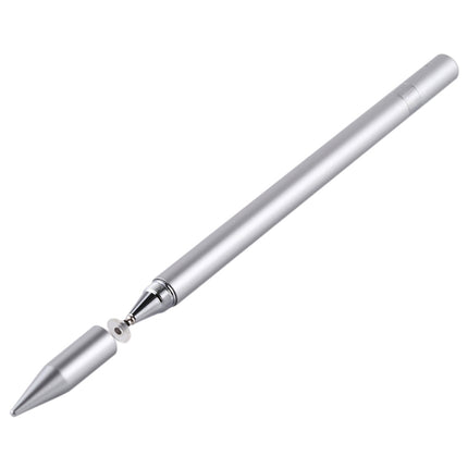 2 in 1 Stationery Writing Tools Metal Ballpoint Pen Capacitive Touch Screen Stylus Pen for Phones, Tablets (Silver)-garmade.com