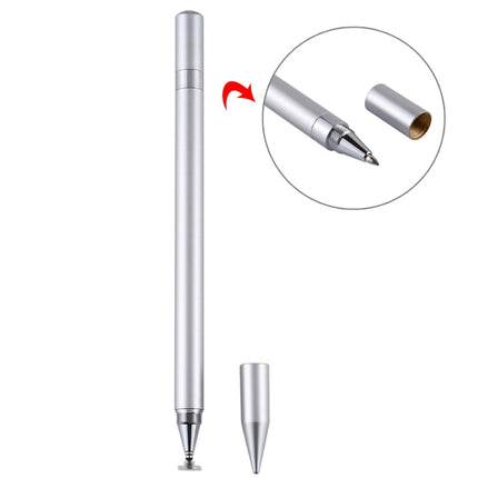 2 in 1 Stationery Writing Tools Metal Ballpoint Pen Capacitive Touch Screen Stylus Pen for Phones, Tablets (Silver)-garmade.com