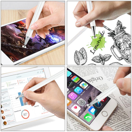 2 in 1 Stationery Writing Tools Metal Ballpoint Pen Capacitive Touch Screen Stylus Pen for Phones, Tablets (White)-garmade.com