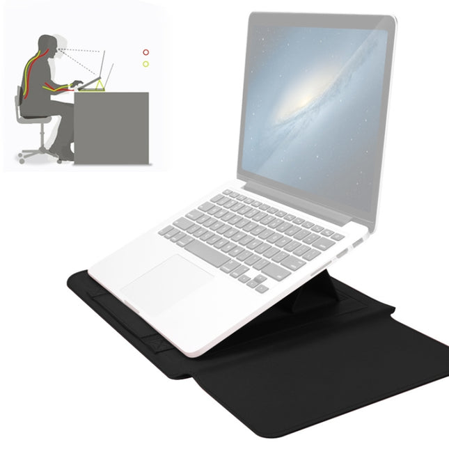 4 in 1 Universal Waterproof PU Leather Laptop Liner Bag with Handle & Stand & Pen Holder + 2 Winders + Mouse Bag + Charger Bag Set for 11/12 inch laptops(Black)-garmade.com