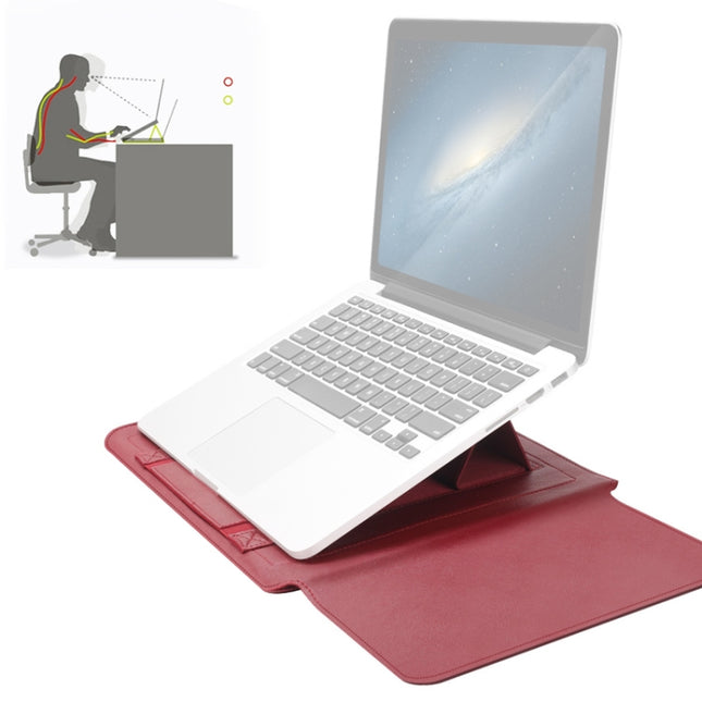 4 in 1 Universal Waterproof PU Leather Laptop Liner Bag with Handle & Stand & Pen Holder + 2 Winders + Mouse Bag + Charger Bag Set for 13 / 14 inch Laptops(Red)-garmade.com