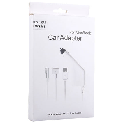 60W 16.5V 3.65A 5 Pin T Style MagSafe 2 Car Charger with 1 USB Port for Apple Macbook A1465 / A1502 / A1435 / MD212 / MD2123 / MD662, Length: 1.7m(White)-garmade.com