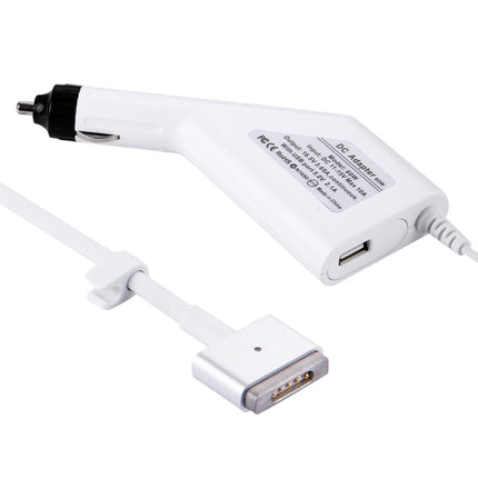 60W 16.5V 3.65A 5 Pin T Style MagSafe 2 Car Charger with 1 USB Port for Apple Macbook A1465 / A1502 / A1435 / MD212 / MD2123 / MD662, Length: 1.7m(White)-garmade.com
