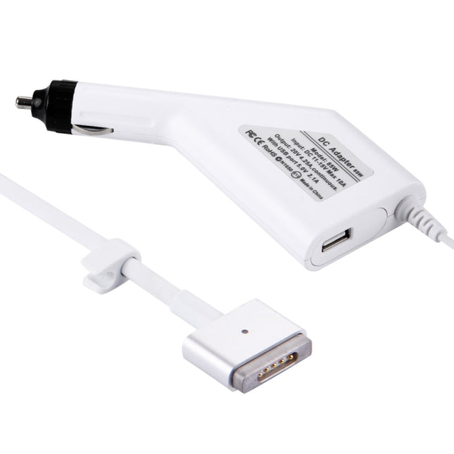 85W 20V 4.25A 5 Pin T Style MagSafe 2 Car Charger with 1 USB Port for Apple Macbook A1398 / A1424 / MC975 / MC976 / ME664 / ME665, Length: 1.7m (White)-garmade.com