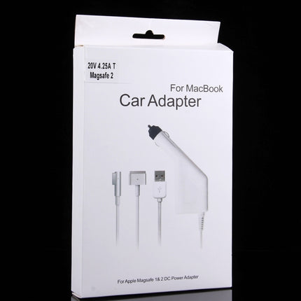 85W 20V 4.25A 5 Pin T Style MagSafe 2 Car Charger with 1 USB Port for Apple Macbook A1398 / A1424 / MC975 / MC976 / ME664 / ME665, Length: 1.7m (White)-garmade.com