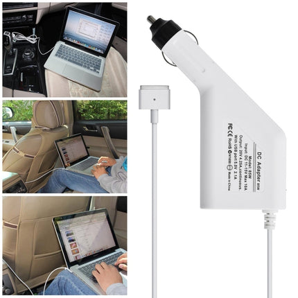 85W 20V 4.25A 5 Pin T Style MagSafe 2 Car Charger with 1 USB Port for Apple Macbook A1398 / A1424 / MC975 / MC976 / ME664 / ME665, Length: 1.7m (White)-garmade.com