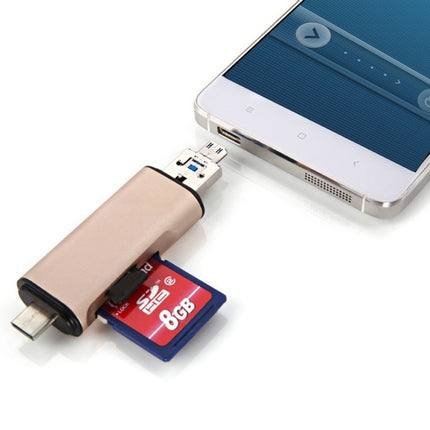 3 in 1 Type-c & Micro USB & USB 2.0 3 Ports SD / TF Card Reader for OTG Enabled Smartphones / PC(Gold)-garmade.com
