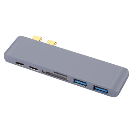 6 in 1 Multi-function Aluminium Alloy 5Gbps Transfer Rate Dual USB-C / Type-C HUB Adapter with 2 USB 3.0 Ports & 2 USB-C / Type-C Ports & SD Card Slot & TF Card Slot for Macbook 2015 / 2016 / 2017(Grey)-garmade.com