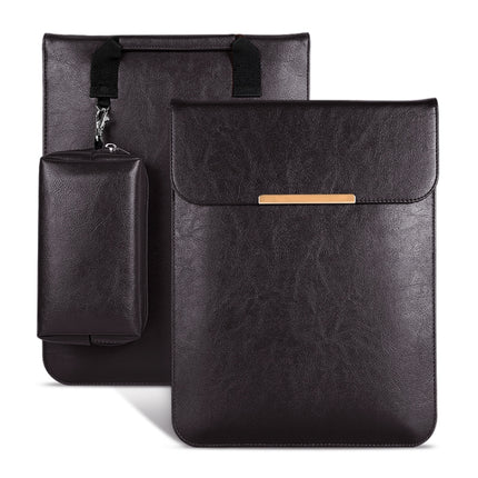 13.3 inch Laptop 2 in 1 PU Leather Sleeve Liner Bag with Mouse Storage Bag(Coffee)-garmade.com