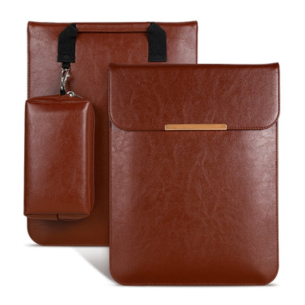 13.3 inch Laptop 2 in 1 PU Leather Sleeve Liner Bag with Mouse Storage Bag(Brown)-garmade.com